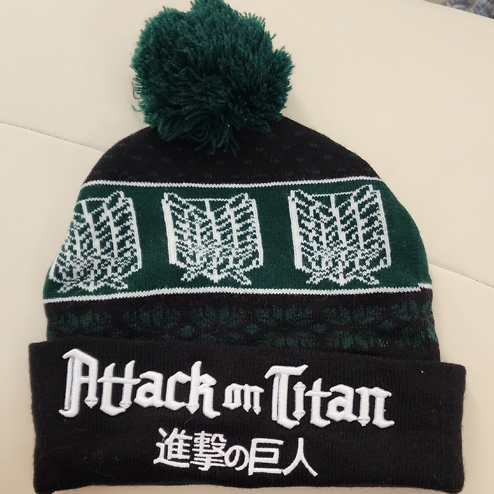 Attack on Titan Green and Black Pom pom Beanie